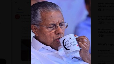 Kerala CM Pinarayi Vijayan drinking water during a protest in Thiruvananthapuram on Monday.