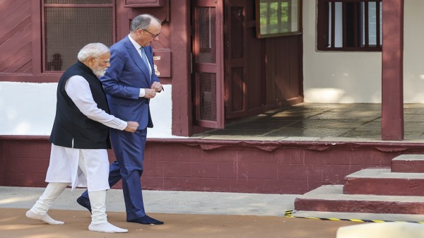 PM Narendra Modi and German Chancellor Friedrich Merz visit Sabarmati Ashram, in Ahmedabad, on Monday, Jan. 12, 2026. (PTI Photo)