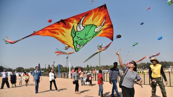 Festival-goers enjoying the Kite Festival
