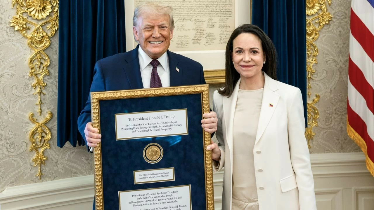 US President Donald Trump received the Nobel medal of Venezuela's Opposition leader, María Corina Machado