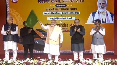 Prime Minister Narendra Modi flags off India's first Vande Bharat sleeper train between Howrah and Guwahati in Malda on Friday.