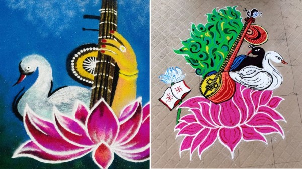 Basant Panchami rangoli ideas to brighten your home for Saraswati Puja