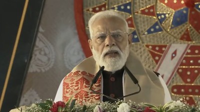 PM Narendra Modi apeaks at a rally in Assam's Nagaon 