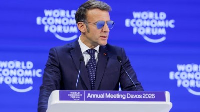 France's President Emmanuel Macron attends the 56th annual World Economic Forum (WEF) meeting in Davos, Switzerland on January 20