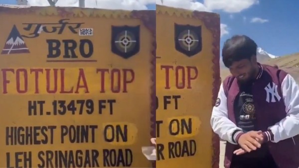 Displaying his Thar, repeat offender vandalises BRO plaque with casteist sign in Leh | Watch