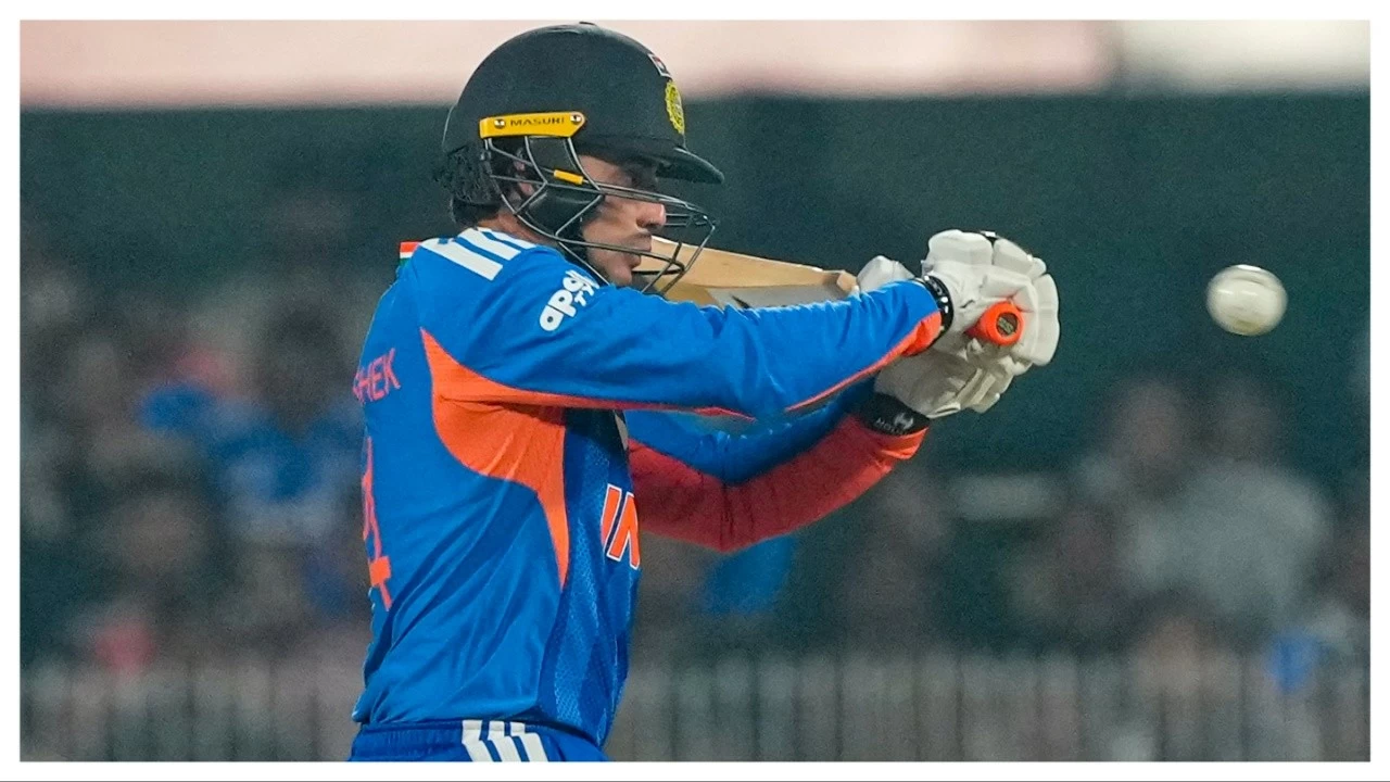 Abhishek Sharma plays a shot in Guwahati on Jan. 25.