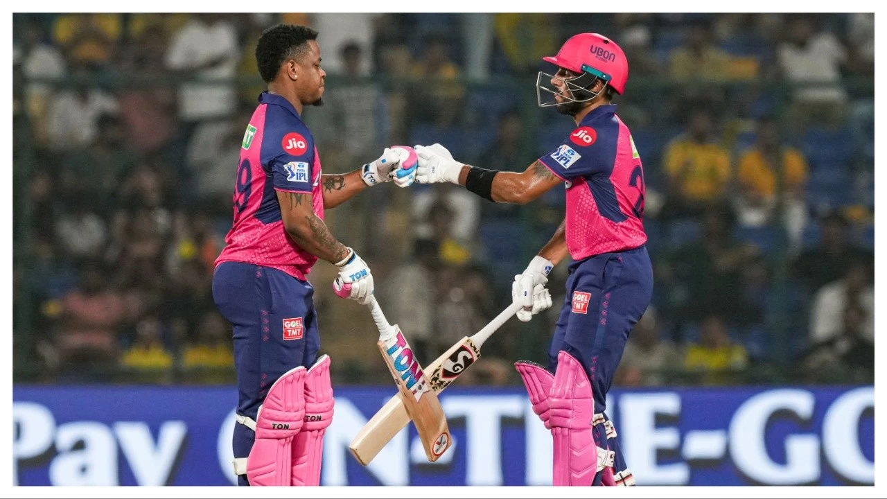 Rajasthan Royals' Dhruv Jurel and Shimron Hetmyer celebrate their win in the IPL 2025 against Chennai Super Kings on May 20. 